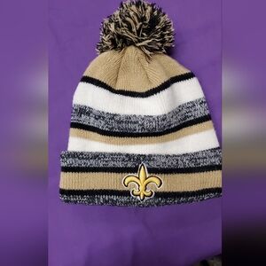 Adult Saints Striped Knit Hat with Pom Pom